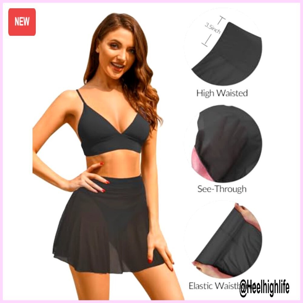 Sheer Mesh High Waisted Skirt Cover Up Nylon Spandex Swim Beach - Picture 4 of 6